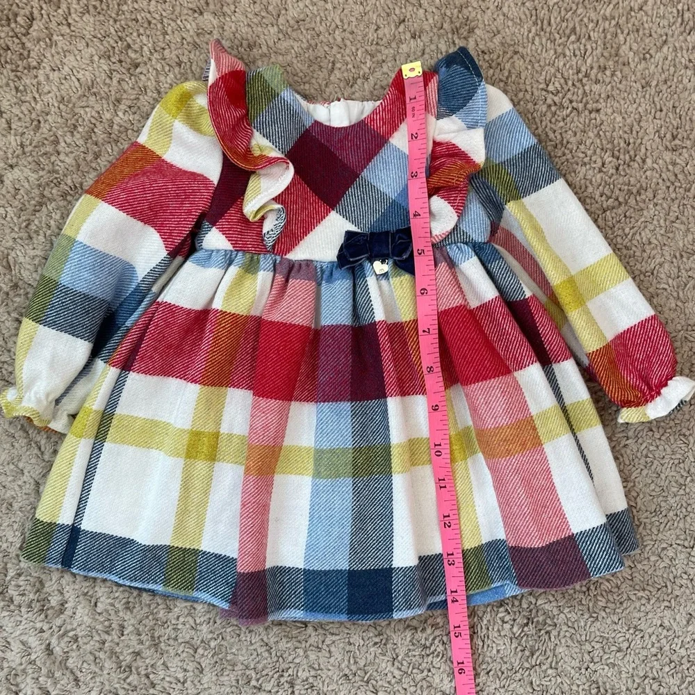 Mayoral Baby Girls Plaid Wool Blend Bow Detail Holiday Occasion Dress 9 months